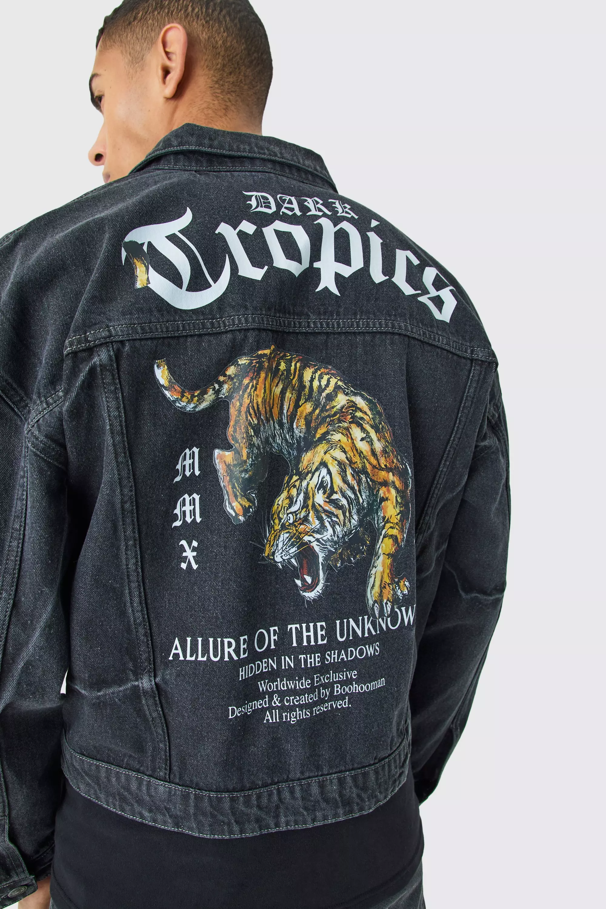 Boohooman black denim jacket hotsell